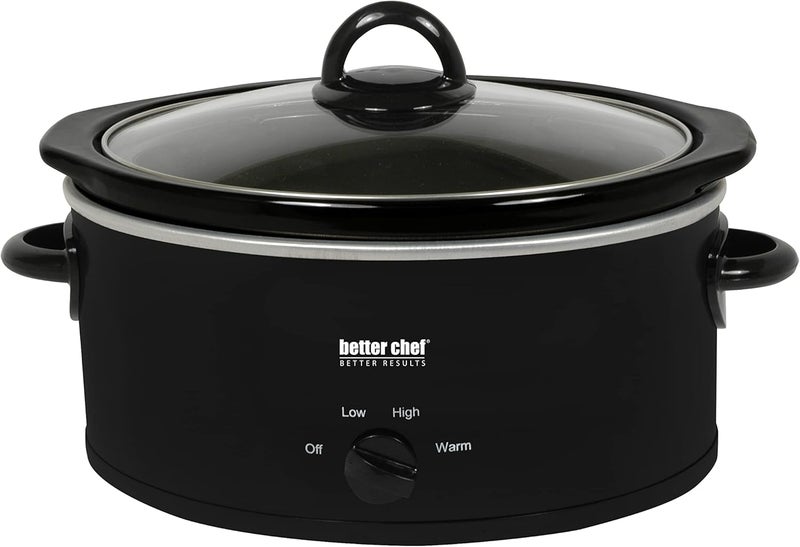 Better Chef Oval Slow Cooker | 3-Quart | 3-Tempature Settings | Side Handles | Glass Lid | Enamel Stoneware Insert (Black) - Image 1